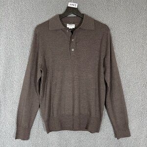 Spier & Mackay Merino Wool Long Sleeve Polo Sweater - Men's Size M - Brown